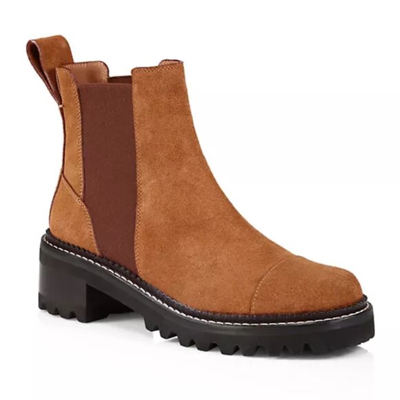 NIB$550 See by Chloé Mallory Suede Leather Lug Sole Chelsea Ankle Boots 42 11.5 - Picture 1 of 16